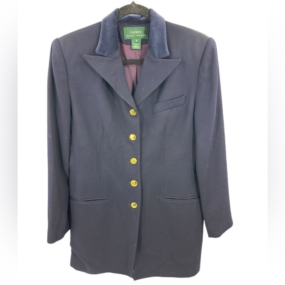 Vintage Lauren Ralph Lauren Wool Blazer Womens 8 Velvet Collar Old Money Office